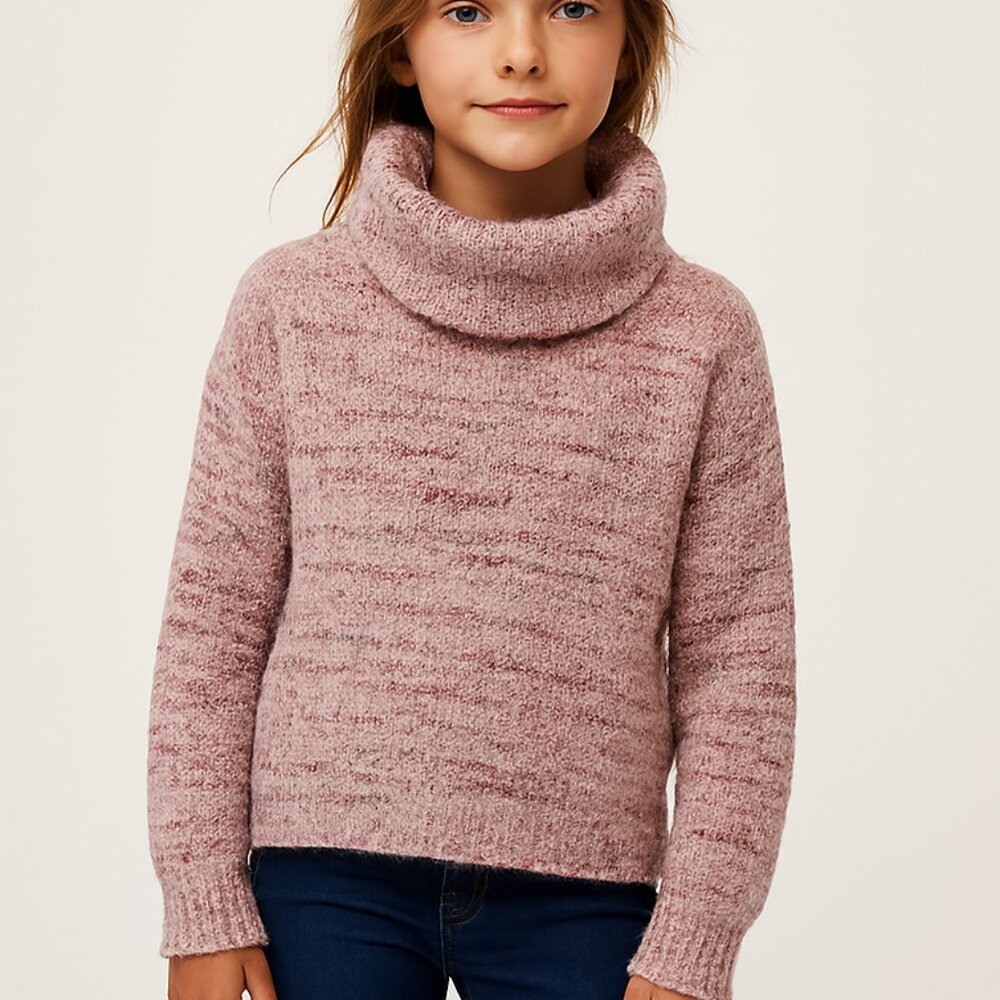 Art Class Girls Cowl Neck Marled Sweater Pink Purple Long Sleeve 7/8